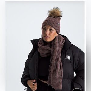 NWT The North Face Beanie with Faux Fur Pom and scarf set